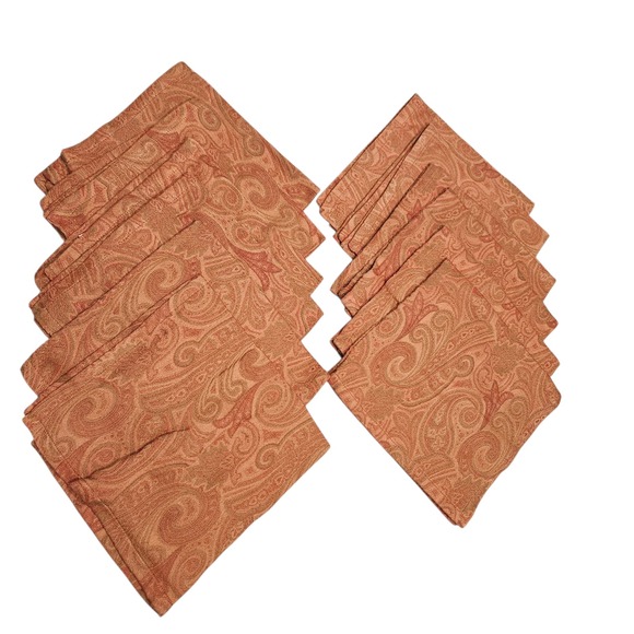 Xochi Cloth Napkins Set of 12 Orange Paisley Cotton Table Decor Dining Jacquard - Picture 1 of 7